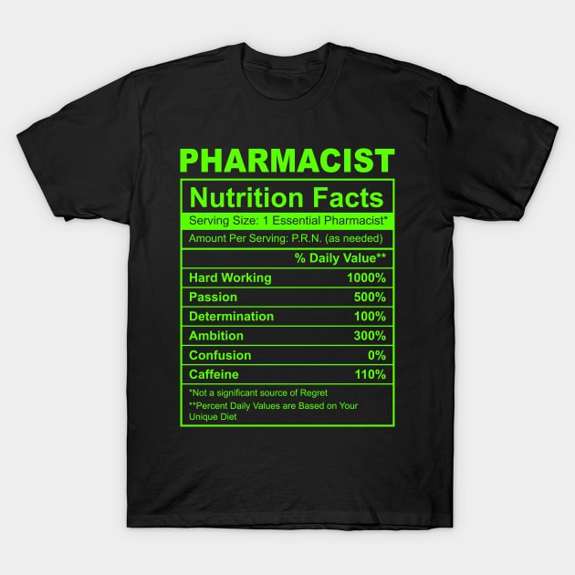 Funny Pharmacist nutrition facts T-Shirt by HawaiPlus